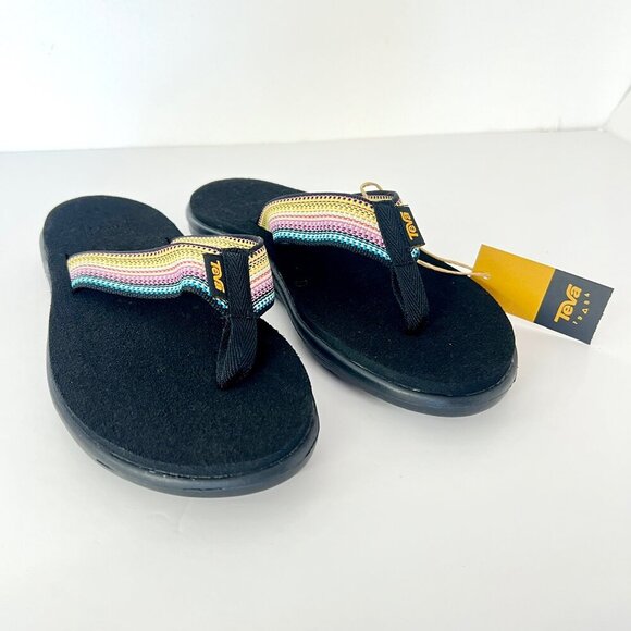 Sz 5 - NWT Teva Voya Flip Flops Thong Sandals Antiguous Black Multi Color Womens - Picture 4 of 8
